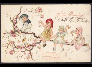AK Frohe Pfingsten 1907 Prägedruck Blumen-Kinder Gedicht (17478