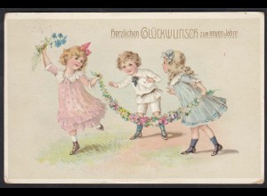 AK Glückwunsch zum Neuen Jahre 1912/13 Prägedruck Kinder Blumen (17480