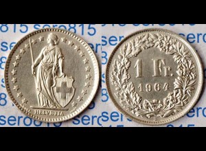 Schweiz - Switzerland 1 Franken Silber-Münze 1964 (r1317