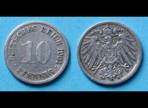 10 Pfennig 1901 G Deutsches Kaiserreich Empire Jäger Nr. 13 (17748