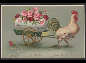 AK Fröhliche Ostern PrägekarteHahn Ei Wagen 1906 (17475
