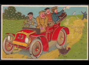 AK Glückliches Neujahr 1910 Prägedruck Auto Golddruck (17473