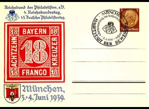 3.Reich Privat-Ganzsache 1939 PP122 SST München Hauptstadt (0328