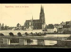 AK Regensburg Eisenbahn-Brücke Dom Donau (1841