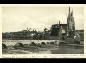 AK Regensburg steinerne Brücke Dom Donau (1840