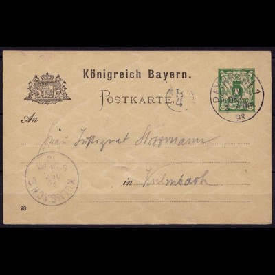 Bayreuth-Kulmbach Bayern 1898 Karte Distributions/Briefträgerstempel B4 (b776