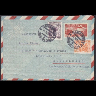 Jugoslawien 1956 Aerogramm m.Zusatzfrankatur nach Düsseldorf (20625