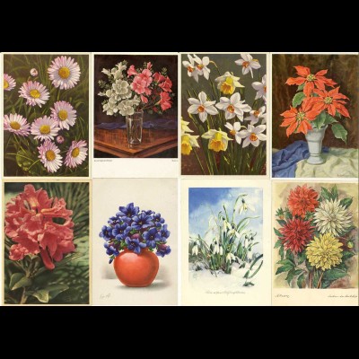 AK 8 Stück Ansichtskarten Blumen-Motive (2883