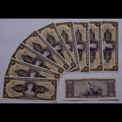 Brasilien - Brazil 10 Stück 5 Centavos auf 50 Cr. Banknote 1966-67 UNC Pick 184