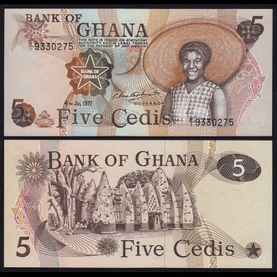 Ghana - 5 Cedis Banknote 1977 Pick 15b UNC (1) (21325