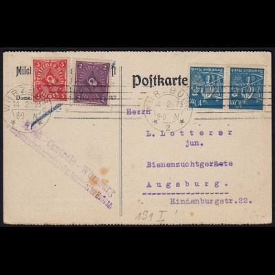 Deutsches Reich Infla Karte geprüft 1923 mit 191 I u.weitere (21661