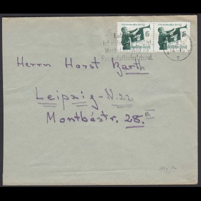 3.Reich Brief mit Mi. 584y Paar als Mehrfachfrankatur 1935 HJ (22187