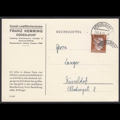 3.Reich Mi. 782 Einzelfrankatur 3 Pfg.Hitler auf Bücherzettel Portostufe (22201