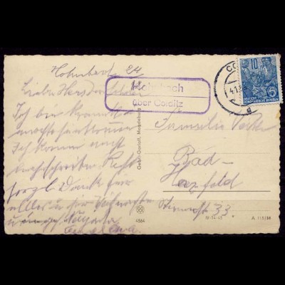 Glückwunschkarte Posthilfstelle/Landpost Hohnbach über Colditz 199 (7616