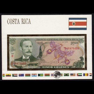 COSTA RICA 5 Colones Banknotenbrief der Welt UNC Pick 236d (15507