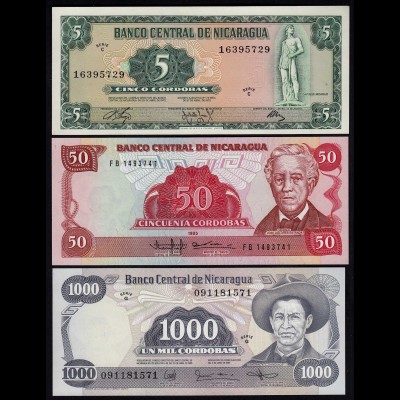 NICARAGUA 5,50,1000 CORDOBAS 1972/85 UNC (23374