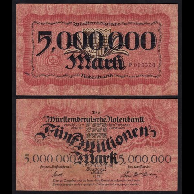 Württemberg 5 Millionen Mark Württembergische Notenbank 1923 (17529