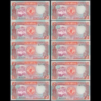 SUDAN 10 Stück á 5 Pounds Banknoten 1991 UNC (1) Pick 45 (23926