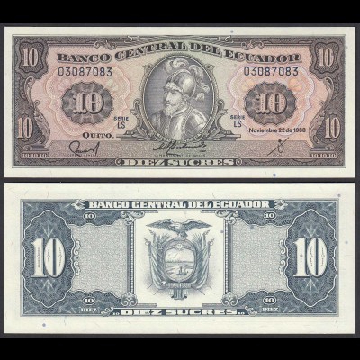 Ecuador 10 Sucres Banknote 1988 Pick 121 UNC (1) (24005