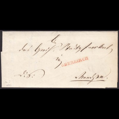 Baden - 1843 Brief OBERKIRCH L1r nach RENCHEN K2s (15874