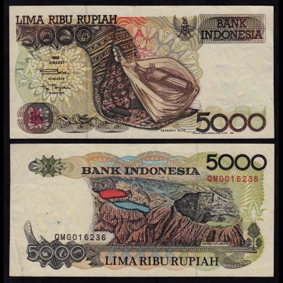 INDONESIEN - INDONESIA 5000 RUPIAH Banknote 1992/1993 Pick 130b VF (3) 