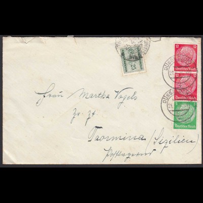 DEUTSCHES REICH 1937 Auslandbrief in Italien nachtaxiert (20479