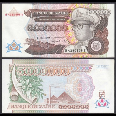 Zaire - 5 Millionen Zaires Banknote 1992 Pick 46 aUNC (1-) (24613