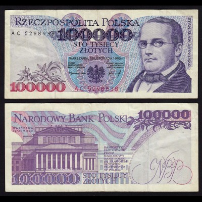 Polen - Poland 100.000 100000 Zloty Banknote 1993 Pick 160 VF (3) (16508