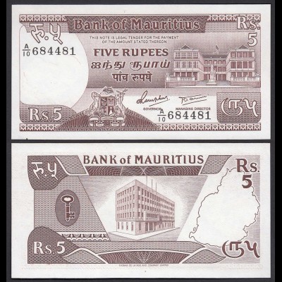 MAURITIUS - 5 Rupees Banknote 1985 Pick 34 aUNC (1-) (25375