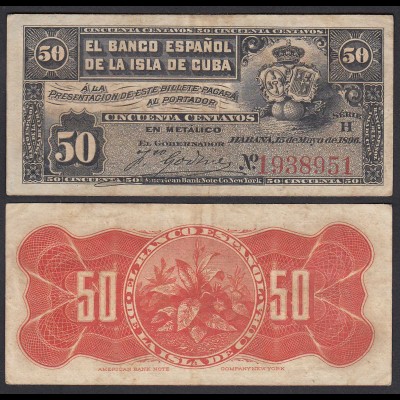 Kuba - Cuba 50 Centavos 1896 Pick 46a VF (3) (25746