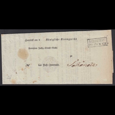 1858 Preussen DIRSCHAU R2 Post-Insinuations-Dokument - Schöneck (24584