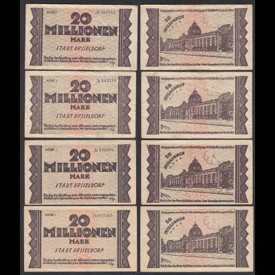 Düsseldorf Stadt 4 Stück á 20 Millionen Mark 1923 Notgeld Reihe 1,2,3,4 (26302