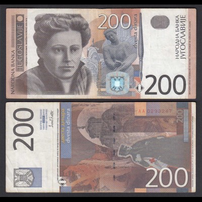 Jugoslawien - Yugoslavia 200 Dinara Banknote 2001 F/VF (3/4) Pick 157 (26403