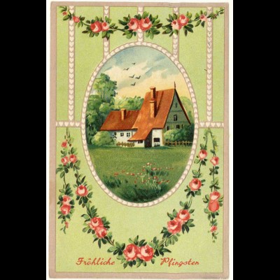 AK 1908 Glückwunsch Fröhliche Pfingsten Blumen Ramen-Prägedruck (2796