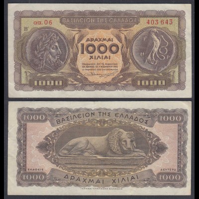 Griechenland - Greece Königreich 1000 Drachmai 1953 Pick 326b VF+ (3+) 27053