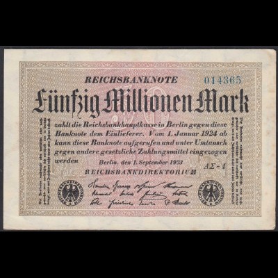Reichsbanknote - 50 Millionen Mark 1923 Ro 108f VF- (3-) FZ A Sigma AΣ-4 (27220