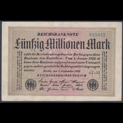 Reichsbanknote - 50 Millionen Mark 1923 Ro 108f VF (3) FZ A Sigma AΣ-31 (27227