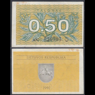 LITAUEN - LITHUANIA - 0,50 TALONAS 1991 PICK 31a VF (3) (27442