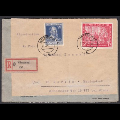 R-Brief 1947 Witt nach Mariendorfund Mif Alliierte Bes. Mi 964 + 965 (27660