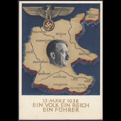 AK NS Militaria Propagandakarte 3.Reich 1938 Swastika Ein Volk - Ein Führer gest