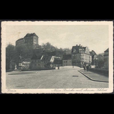 AK Greiz Thüringen Neue Brücke mit oberen Schloss 1929 (65071