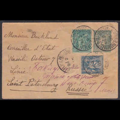 Frankreich - France 1895 Ganzsachen-Umschlag m.Zusatz Marseille-St.Petersburg