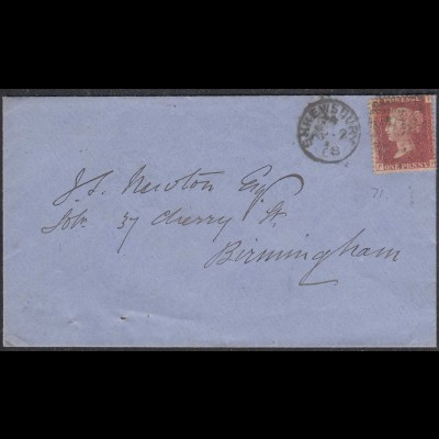 Grossbritannien - Great Britain UK Umschlag mit ONE PENNY Shrewsbury-Birmingham