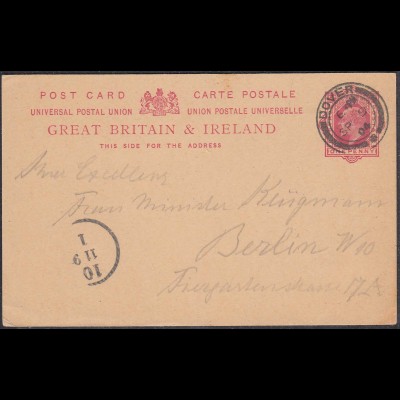 Grossbritannien - Great Britain UK 1904 DOVER Postal Stationery 1 P. (65340