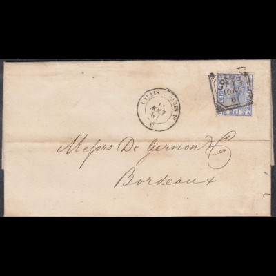 Great Britain UK Folded cover 1881 from London to Bordeaux 2 1/2 P. (65351