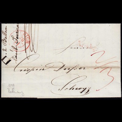 Zürich K2r Schweiz Geschäfts-Brief 1844 nach Swyz Inhalt Taxiert (23706