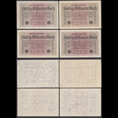 Reichsbanknote - 4 Stück á 50 Millionen Mark 1923 Ro 108e FZ: VL 6-stellig