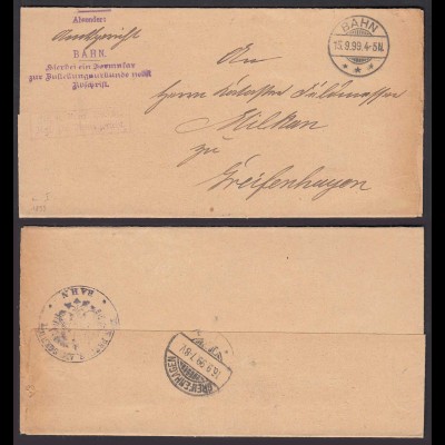 Frei lt. Avers 1899 BAHN/Pommern Zustellungsurkunde nach Greifenhagen (29865