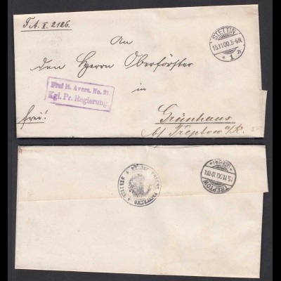 Frei lt. Avers 1900 STETTIN Regierung an den Oberförster in Grünhaus (29869