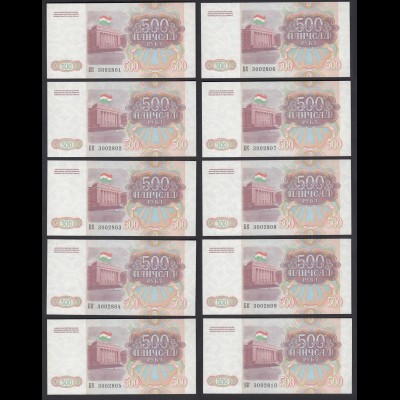 Tadschikistan - Tajikistan 10 Stück á 500 Rubel 1994 Pick 8a UNC (1) (89250